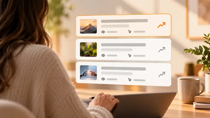An interface preview comparing engaging article headline ideas.